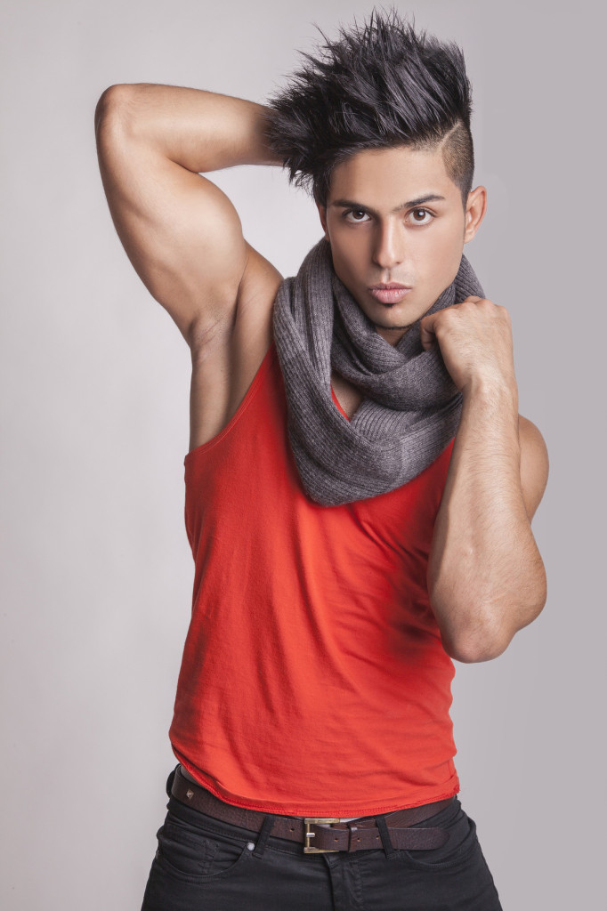 Fashion model with scarf looking to you