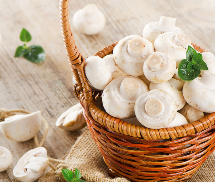 Mushrooms in the basket. Selective focus