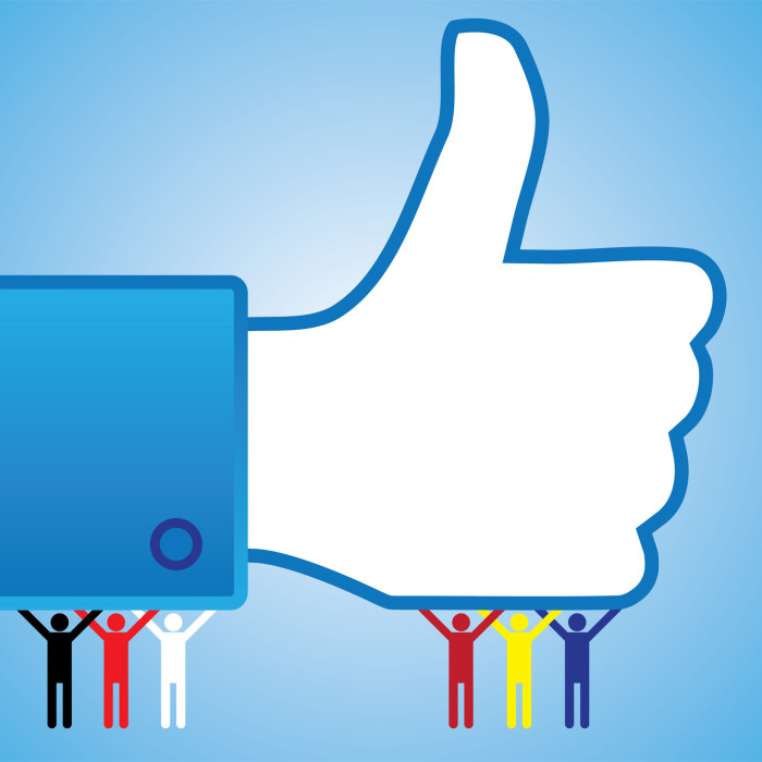 Colorful thumb up like hand symbol with people